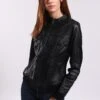 Lee Cooper Leather Jacket With Round Collar - 2 Zipped Side Pockets - - Leren Jas - Black