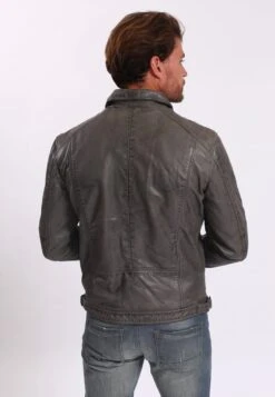 Lee Cooper Leather Jacket With Collar Shirt - 2 Split Side Pockets - - Leren Jas - Vintage Grey -Lee Cooper Winkel ad1ace4cf7614eb5a31f40550c68fbb5