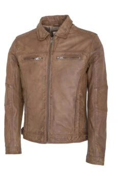 Lee Cooper Leather Jacket With Collar Shirt - 2 Split Side Pockets - - Leren Jas - Vintage Cognac -Lee Cooper Winkel df1c6fa24f6d4fd883906b992410d21e